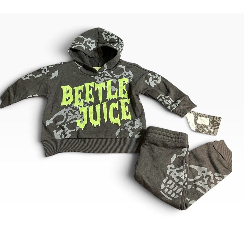 Beetle Juice Printed Jogger Set Black Hoodie Green Size 18 Months NWT